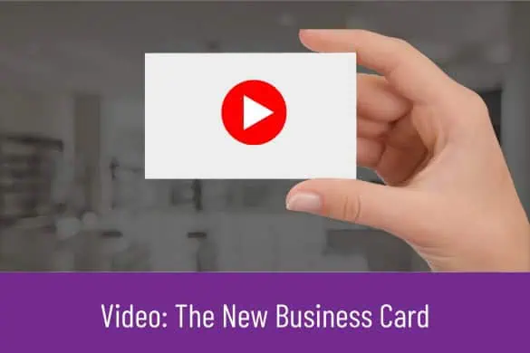 Video is the new Business Card blog post thumbnail. Showing business card with video player on it in a business setting.